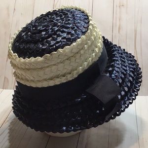 Vintage Navy and White Ribbon Weave Hat